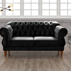 Sofá 2 Lugares Duquesa Chesterfield Decoração Recepção Preto
