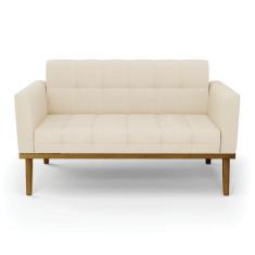 Sofá Namoradeira 2 Lugares Base De Madeira Castanho Elisa Linho Bege A19 D03 - D`rossi