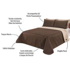 Cobre Leito Casal Dupla Face Clara 3 peças - RT MAGAZINE, Kaqui/Tabaco