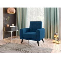 Poltrona Decorativa Pés Madeira Livia Petróleo Matrix