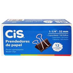 Binder Clip CIS 32mm (Para 100 folhas), Preto, Caixa com 12 unidades