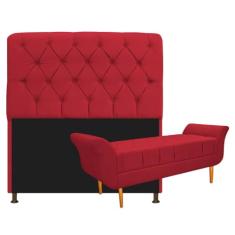 Kit Cabeceira Estofado Lady e Recamier Ari 140 cm Casal Suede Vermelho - Amarena Móveis