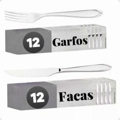 Jogo Kit Talheres Inox Bar Restaurante 24 Unidades 12 Garfos 12 Facas 