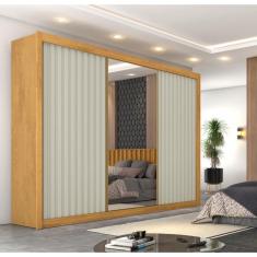 Guarda Roupa Casal Ripado com Espelho 3 Portas de Correr 100 mdf Athenas Europa