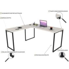 Conjunto Home Office 2 Peças Com 1 Escrivaninha Em L E 1 Estante 4 Prateleiras Kuadra Compace Snow