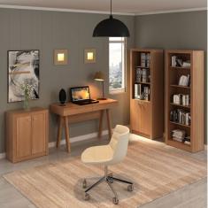 Conjunto Home Office 4 Peças 1 Escrivaninha 2 Estantes E 1 Balcão Tecno Mobili Amendoa