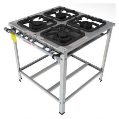 Fogão Industrial Inox Gastromaq 4 Bocas Encosto Mista Fgi304em