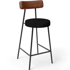 Banqueta Baixa Cozinha Sala De Jantar Bancada Milão L02 Couríssimo Marrom Linho Chumbo - Lyam Decor