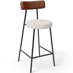 Banqueta Baixa Cozinha Sala Jantar Bancada Milão L02 Couríssimo Marrom Linho Champagne - Lyam Decor