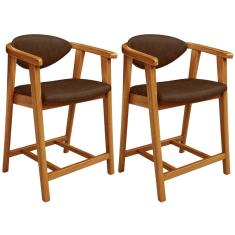 Kit 02 Banquetas Baixa Para Cozinha Sala Jantar Bancada Cecília L02 Couríssimo Marrom - Lyam Decor