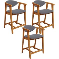 Kit 03 Banquetas Baixa Para Cozinha Sala Jantar Bancada Cecília L02 Suede Cinza - Lyam Decor