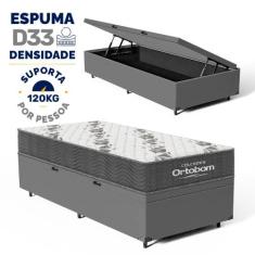 Cama Box Baú com Colchão de Espuma D33 Ortobom Airtech 100 88 cm, Cinz