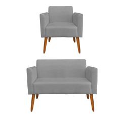 01 Namoradeira E 01 Poltrona Marisa Suede Grafite