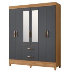 Guarda Roupas Casal com Espelho 6 Portas 2 Gavetas Mobi Nature / Grafite Albatroz