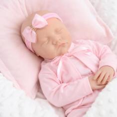 Boneca Reborn Menina Linda Olhos Fechados Com Kit Itens - Cegonha Rebo
