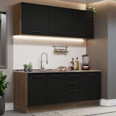 Cozinha Completa Madesa Agata 180001 com Armário e Balcão (Sem Tampo e Pia) - Rustic/Preto