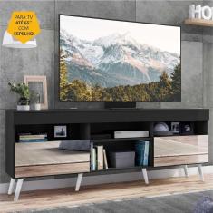 Rack TV 65&quot; com Espelho, Pés Retrô e 2 Portas Paris Multimóveis