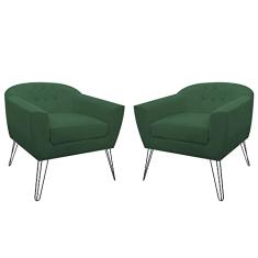 Kit 02 Poltronas Decorativas Jolly Pés Aramado Suede Verde - DS Estofados