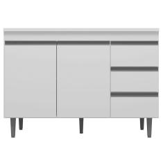Balcão Gabinete Cozinha 120cm Com Tampo 2 Portas Branco