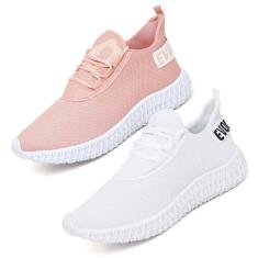 2 Tênis Feminino Caminhada Colmeia Confortavel Exclusivo BRANCO/NUDE -