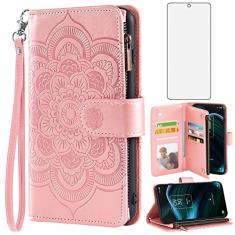 Asuwish Capa de telefone para TCL Stylus 5G 2022 capa carteira com protetor de tela de vidro temperado e flor de couro flip porta-cartão de crédito suporte acessórios para celular TLC Stylo G5 6.81