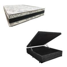 Cama Base Box Baú Casal Super Confort Suede Preto + Colchão Casal Super Confort D33  28x138x188