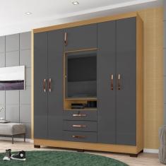 Guarda Roupas Capelinha 6 Portas e 3 Gavetas Gales Carvalho Americano/ Grafite