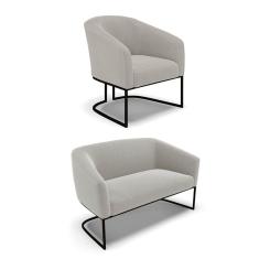 Sofá Namoradeira e Poltrona Industrial Preto Stella Bouclê Cinza D03 - D`Rossi