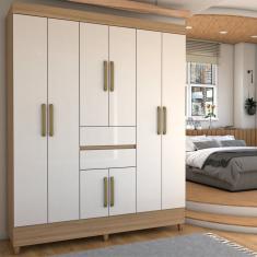 Guarda-Roupa Solteiro Leal 8 Portas 2 Gavetas Amendola Touch/Off White - Panorama Móveis