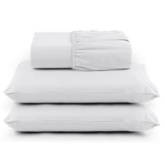 Jogo de cama com barra casal 3pçs  400 fios - Paulo César, Branco