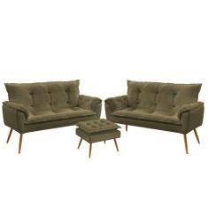 2 Namoradeiras Opala com Puff Lunar Veludo Aradecor, Capuccino, ÚNICO