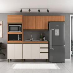 Cozinha Completa Cecilia 8 Portas 3 Gavetas Freijó/Off White - Jcarval