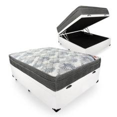 Cama Box Baú Casal Sintético Branco + Colchão Ortobom ISO Superpocket 