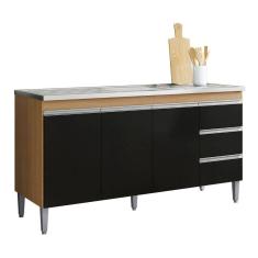 Balcão Para Pia Andréia 150 Cm 3 Portas Amendoa Preto Ajl