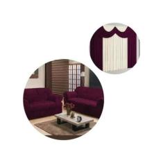 Kit Capa De Sofá Elasticada 2 E 3 Lugares + Cortina 2,00 Metros Vinho 