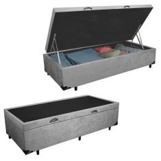 Cama Box Baú Solteiro Suede Serene Cinza 88x188x44