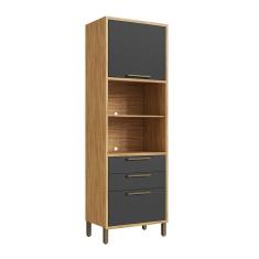 Paneleiro Torre Quente com 2 Portas 2 Gavetas e Espaço Micro-ondas 100% Mdf Vicenza Espresso Móveis Amêndoa/Cinza