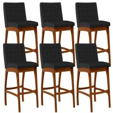 Kit 06 Banquetas Altas Mila Facto Preto Fosco