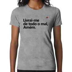 Baby Look Livrai-me de todo o mal, amém - Foca na Moda, Cinza, GGG