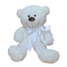 Urso De Pelúcia Baunilha Super Macio 50 Cm - Com Laço Colorido, Decora