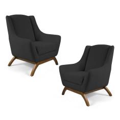 Kit 02 Poltronas Juliet Base De Madeira C-465 Chumbo