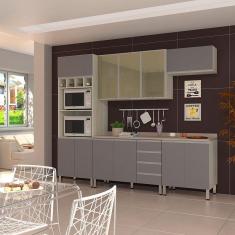 Cozinha Completa 5 Peças Com Tampo E Vidro Reflecta Lis Legno Crema Com Cinza Puro