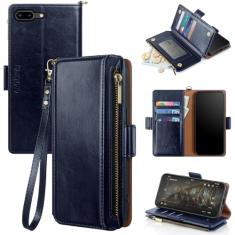 Antsturdy Capa carteira para iPhone 7 Plus com porta-cartões para mulheres e homens, 【Bloqueio RFID】 Capa para celular iPhone 8 Plus de couro PU, capa à prova de choque com alça com zíper e