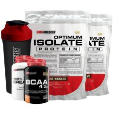 Kit 2x Optimum Isolate Whey Protein 2kg  + Creatina 100g  +  Bcaa 100g + Coqueteleira - Bodybuilders-Unissex