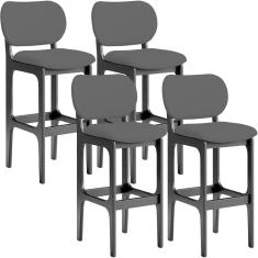 Kit 04 Banquetas Alta Para Cozinha Madeira Fixa Betta L02 Preto Facto Preto