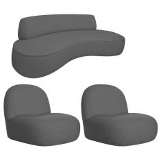 Sofá Curvo 160cm 2 Lugares E 2 Poltrona Amsterdã Linho - Adj Decor Cor Cinza Escuro