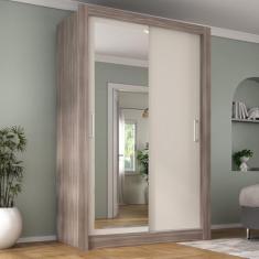 Guarda Roupa Solteiro 2 Portas - com Espelho Liz Yescasa Castanho/Off White