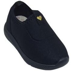 Tênis Molekinha Lycra Perola Meninas Leve Confortável Casual, Preto, 1