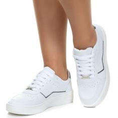 Tênis Feminino Casual Branco Vili Leve Confortável, Branco, Prata stre