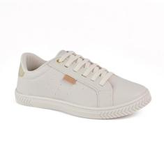 Tênis Godiva Microfuros Laterais Feminino Off White Cadarço, Off white